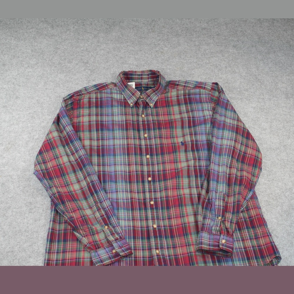Ralph Lauren Mens Button Down Shirt 2XL Red Plaid Long Sleeve Pony Logo